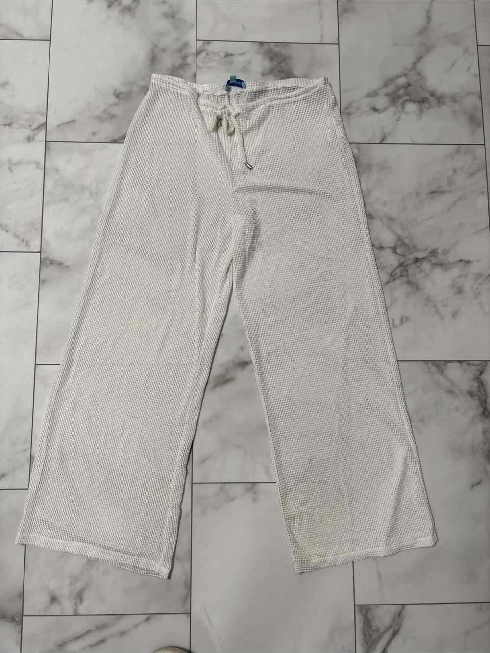 Ellen Weaver Women’s White Lightweight Waffle Knit Lounge Pants Size L